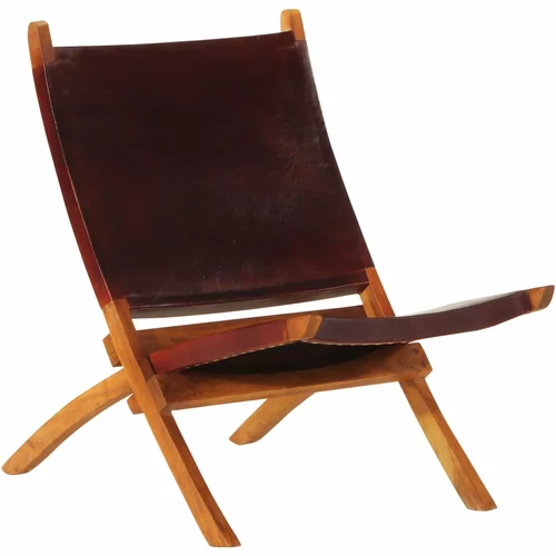 Sklopiva stolica za opuštanje tamnosmeđa od prave kože
