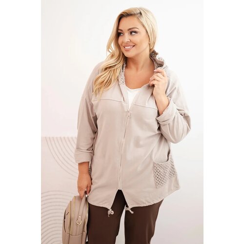 Kesi Włoski Women&amp;#039;s Plus Size oversized cotton sweatshirt long sleeve beige Slike