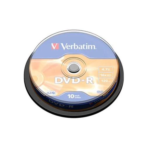  DVD-R, VERBATIM,4,7 GB,16X, spindle 10 kom,MATT SILVER