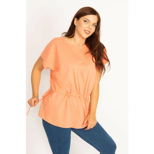Şans Women's Plus Size Orange Tunnel Laced Low Sleeve Tunic