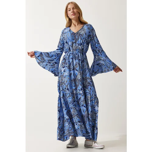  Women's Blue Patterned Summer Viscose Dress