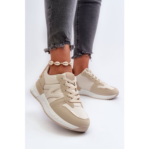 FB2 Women's Beige Faux Leather Sneakers Kaimans Cene