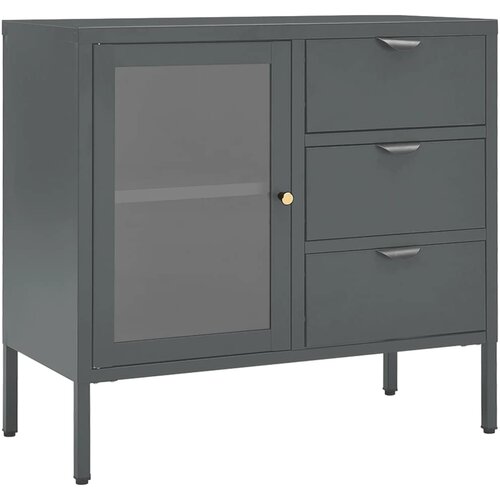  Komoda antracit 75 x 35 x 70 cm od čelika i kaljenog stakla Slike