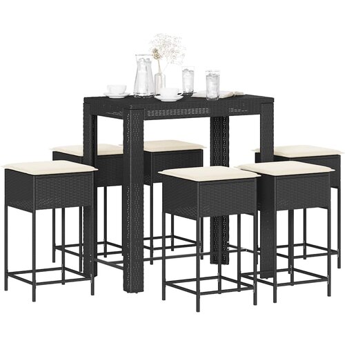  7-dijelni vrtni barski set od poliratana s jastucima crni Crna 100 x 60.5 x 110.5 cm Cene