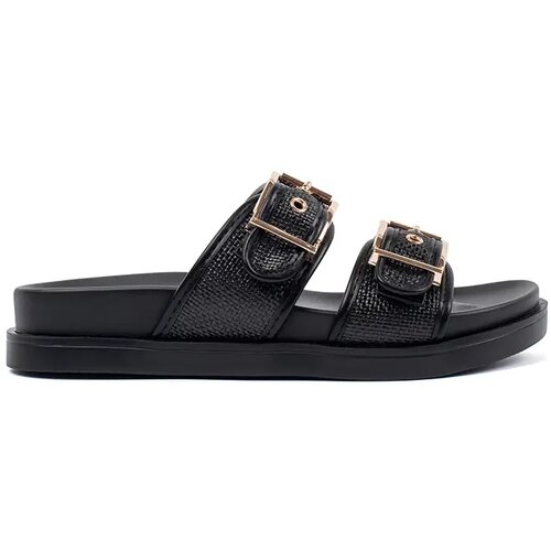 GOODIN Black flat flip-flops with buckles Cene