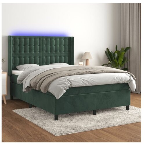 VidaXL Krevet box spring s madracem LED tamnozeleni 140x200 cm bar&amp;scaron;un Slike