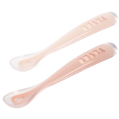 Béaba® set 2 ergonomskih silikonskih žličk 1st stage grey/pink (4+ m) Cene