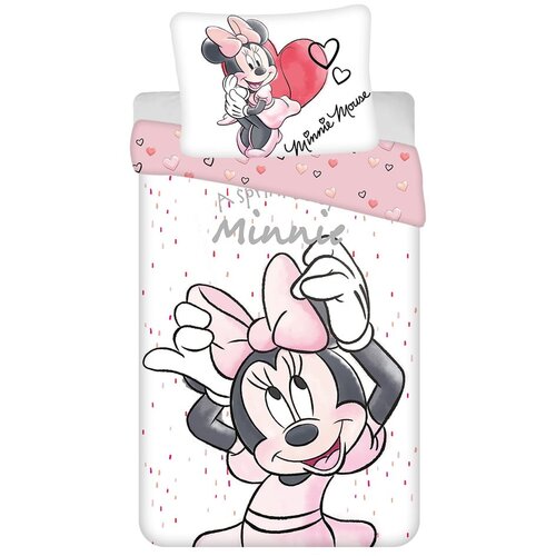 Jerry Fabrics Bela/rožnata enojna bombažna otro&amp;scaron;ka posteljnina 140x200 cm Minnie &amp;quot;White&amp;quot; &amp;ndash; Slike