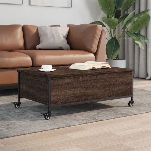 VidaXL Stolić za kavu s kotačima smeđa boja hrasta 91x55x34 cm drveni Slike