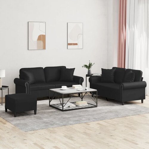  3-dijelni set sofa s jastucima crna od umjetne kože Cene