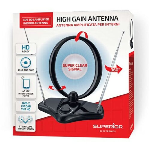 Superior Sobna TV antena s pojačalom NAI-001, DVB-T2, 36 dB, 4G filter Cijene
