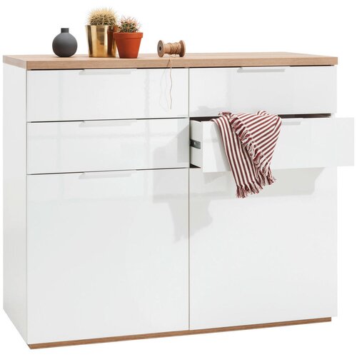 CARRYHOME komoda, hrast artisan, bela, visoki sijaj Cene