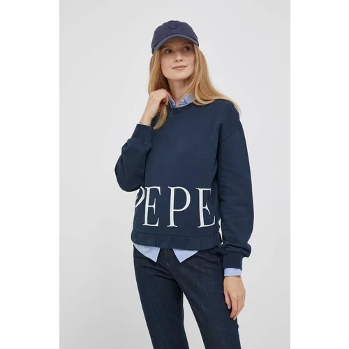 PepeJeans Bombažen pulover Victoria ženski, mornarsko modra barva