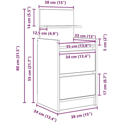  Noćni ormarić s 2 ladice crni 38x34x80 cm Slike