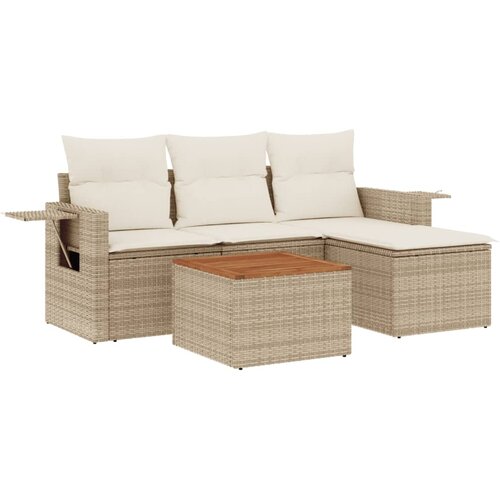  5-dijelni vrtni set sofa s jastucima bež od poliratana Slike