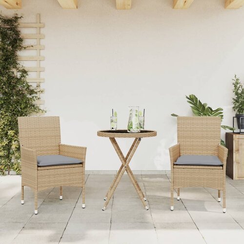VidaXL 3-dijelni bistro set s jastucima bež od poliratana i stakla Slike