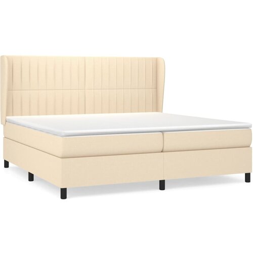 VidaXL Krevet s oprugama i madracem krem 200 x 200 cm od tkanine Slike