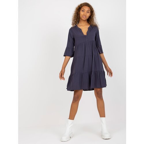 Fashion Hunters Dark blue dress with a frill and 3/4 SUBLEVEL sleeves Slike