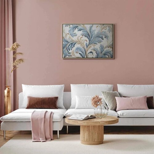  Slika - Baroque Ornaments in Light Cream-Blue Hues 60x40 U prirodnom drvenom okviru Slike