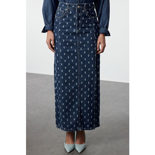 Trendyol Limited Edition Blue Textured Fabric Maxi Denim Skirt Slike