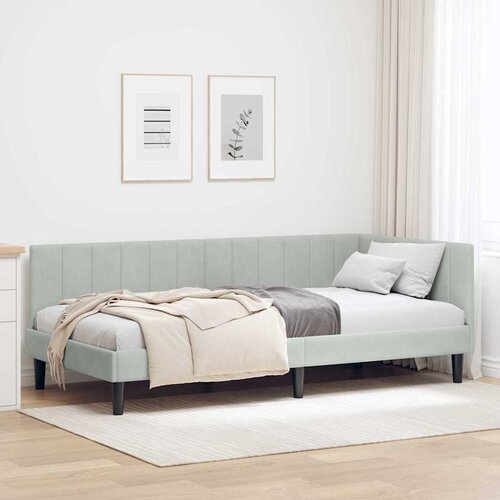 vidaXL Kutni okvir kreveta s uzglavljem Svjetlosiva 90 x 190 cm Baršun Cijene