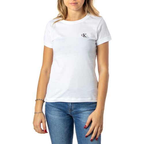 Calvin Klein Jeans Majice s kratkimi rokavi CK EMBROIDERY SLIM TEE J20J212883 Bela Slike