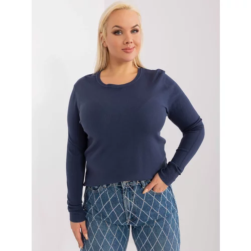 Fashion Hunters Navy Blue Classic Plus Size Round Neck Sweater