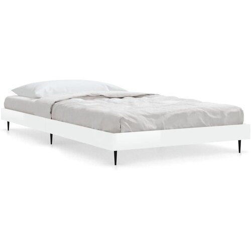VidaXL Posteljni okvir visok sijaj bel 90x200 cm inženirski les, (20642135) Slike