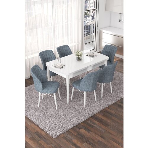 Hanah home nef - white, grey whitegrey extendable dining table & chairs set (7 pieces) Cene