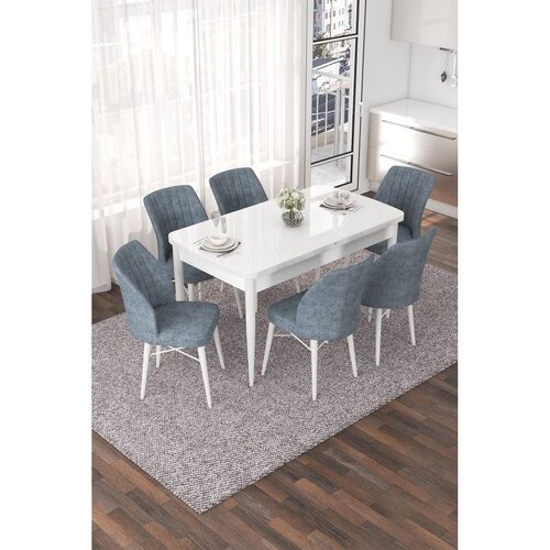Hanah home Set Trpezarijski sto i 6 stolica Nef, Sivo-bijela Cene