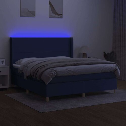  Box spring s madracem LED plavi 180x200 cm od tkanine Slike