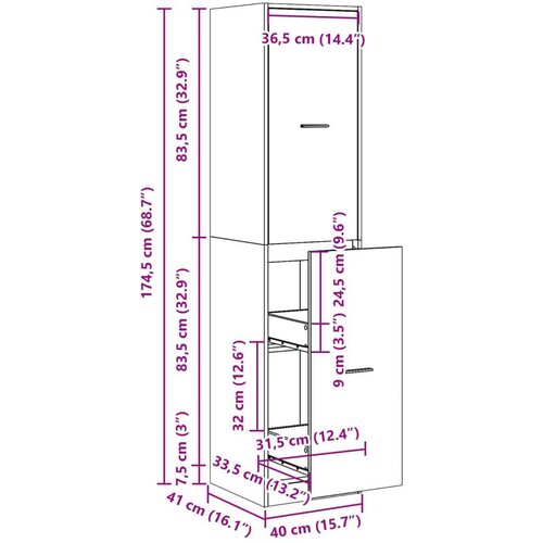 VidaXL Ormarić za lijekove boja hrasta sonome 40x41x174,5 cm drveni Slike