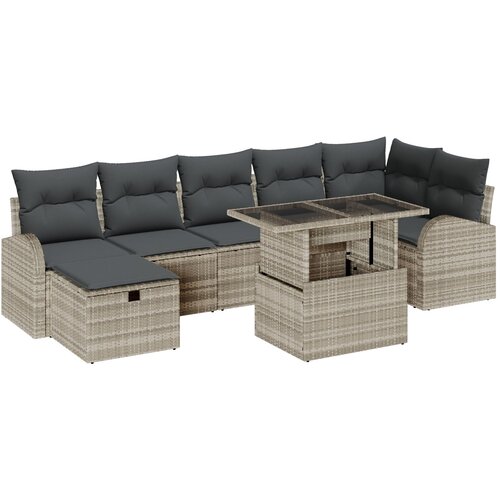 vidaXL 8-dijelni vrtni sofaset s jastučićima svijetlosiva poli ratan, 2-sjedna vrtna sofa s pohranom i jastučićima svijetlosiva poli ratan Cijene
