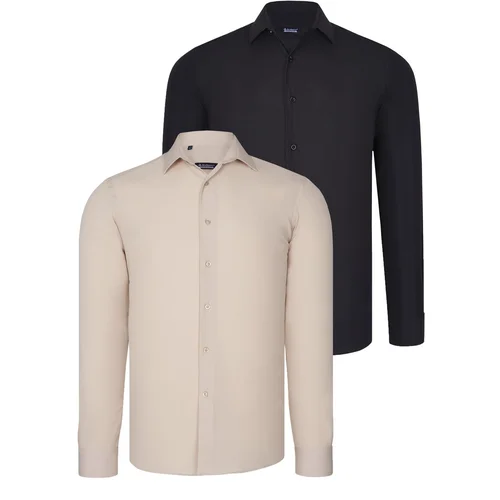 Dewberry DUAL SET G726 MENS SHIRTS-BLACK-BEIGE