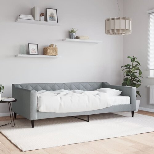 VidaXL Dnevna postelja z vzmetnico svetlo siva 100x200 cm blago Slike