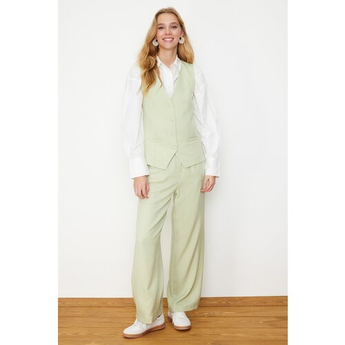 Trendyol Mint Linen Look Stylish Vest Trousers Woven Bottom Top Suit Slike