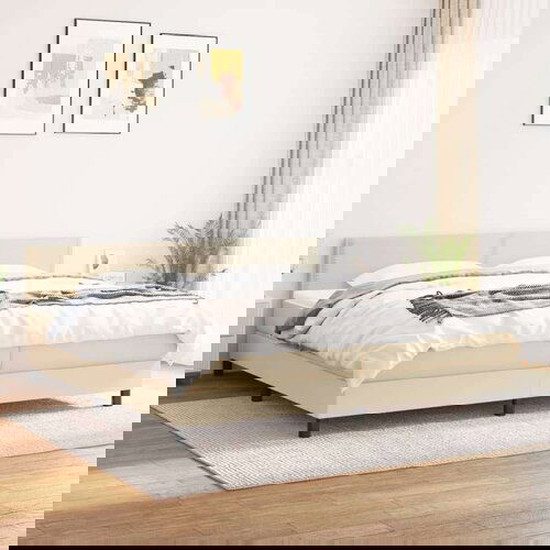  Box spring postelja z vzmetnico krem 200x200 cm blago, (20897594) Cene