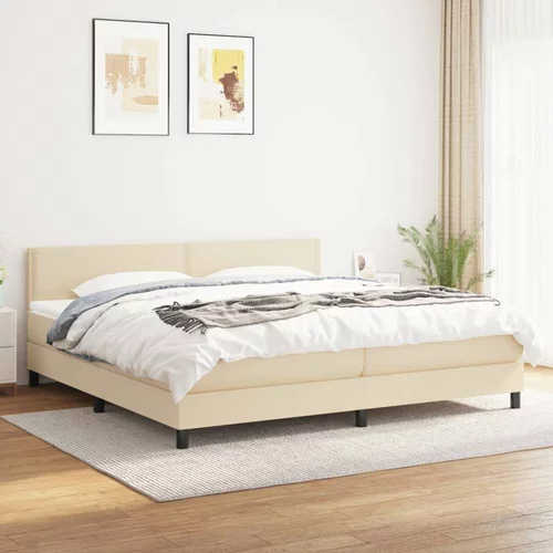  Box spring postelja z vzmetnico krem 200x200 cm blago, (20897594)