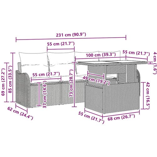  Sjedeća garnitura za vrt 5 kom. Crna Poli ratan 100 x 55 x 73 cm Slike