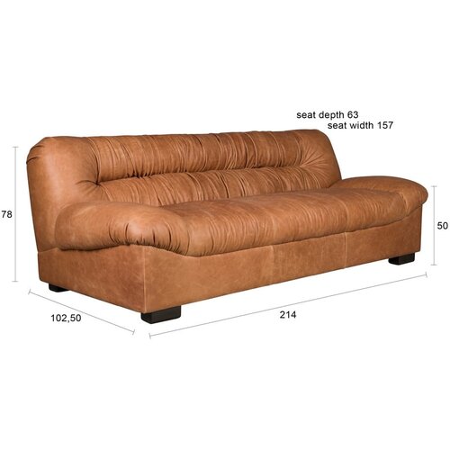 Dutchbone Usnjena sedežna garnitura v konjak rjavi barvi 214 cm Douglas &amp;ndash; Slike