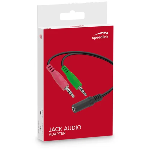 Audio adapter jack Speedlink, male 2x3,5mm 3-pin to female 3,5mm 4-pin, black adapter za slušalice SL-170305-BK