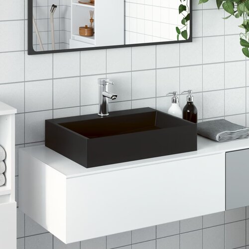 VidaXL Umivaonik od lijevanih minerala i mramora 50x38x11 cm mat crni Slike