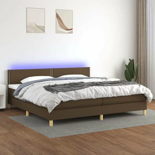  Box spring postelja z vzmetnico LED temno rjava 200x200cm blago, (20724207)