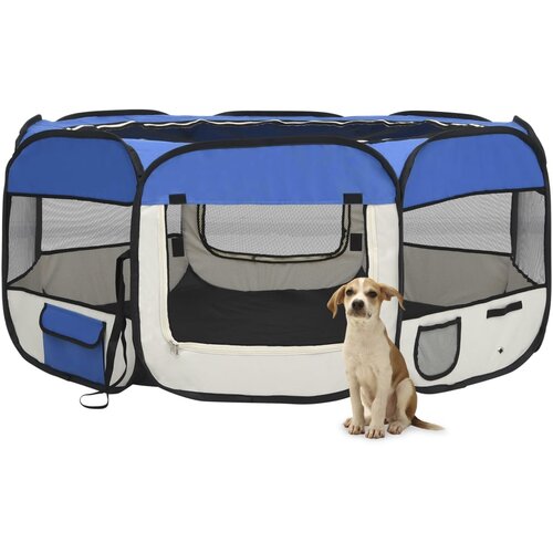 vidaXL Sklopiva ogradica za pse s torbom plava 145 x 145 x 61 cm Cijene