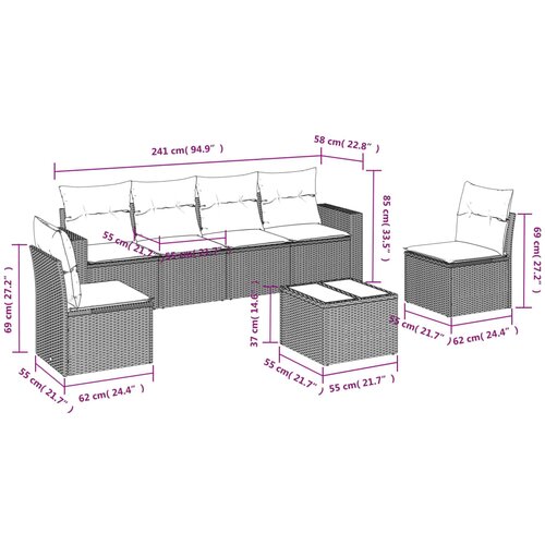  7-dijelni set vrtnih sofa od poliratana s jastucima bež Slike