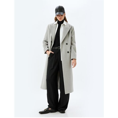 Koton Buttoned Double Breasted Extra Long Cashmere Coat Slike