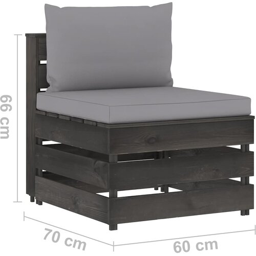  Modularna srednja sofa s jastucima od sivo impregniranog drva Siva Slike
