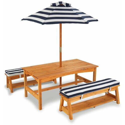 Kidkraft set sto sa suncobranom i dve klupice - plavo-beli 00106 Cene