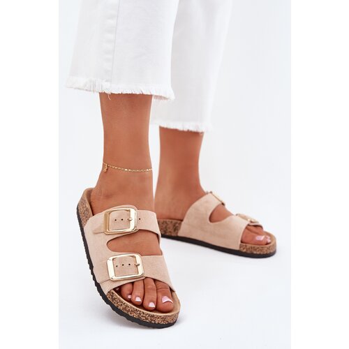 Boto Women's Slippers Made Of Eco Suede Golden Buckles Beige Vorella Cijene
