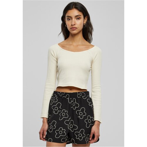 UC Ladies Ladies Short Rib Wide V-Neck Longsleeve whitesand Slike
